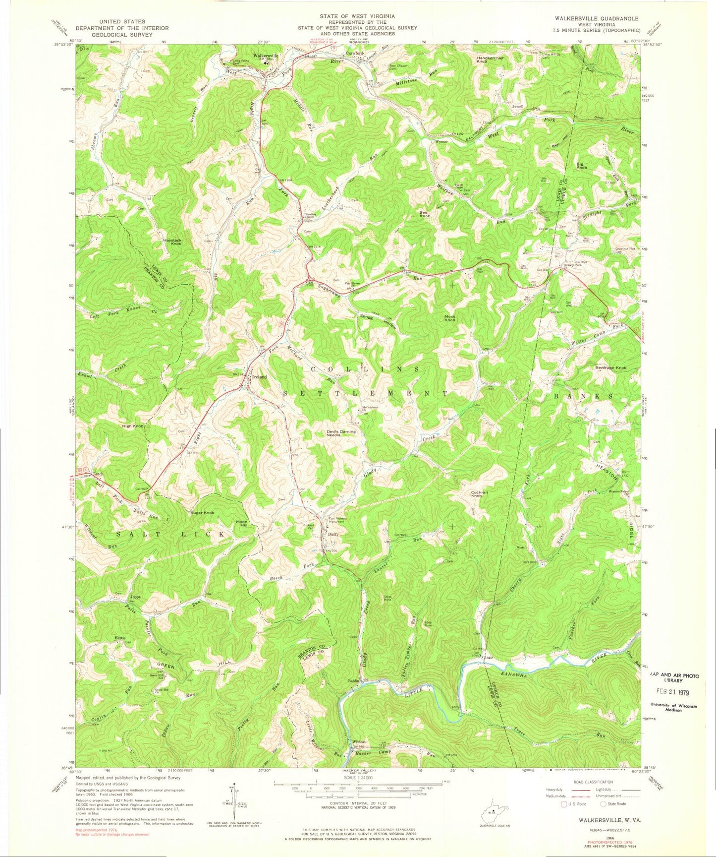 Classic USGS Walkersville West Virginia 7.5'x7.5' Topo Map Image