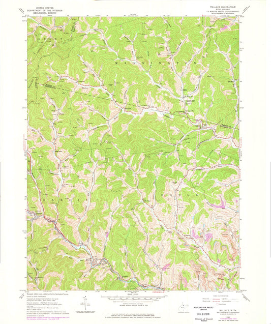 Classic USGS Wallace West Virginia 7.5'x7.5' Topo Map Image