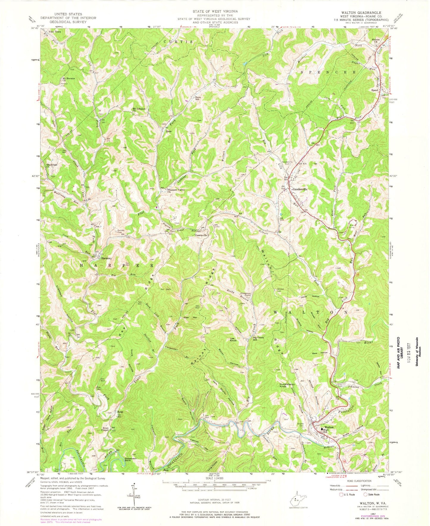 Classic USGS Walton West Virginia 7.5'x7.5' Topo Map Image