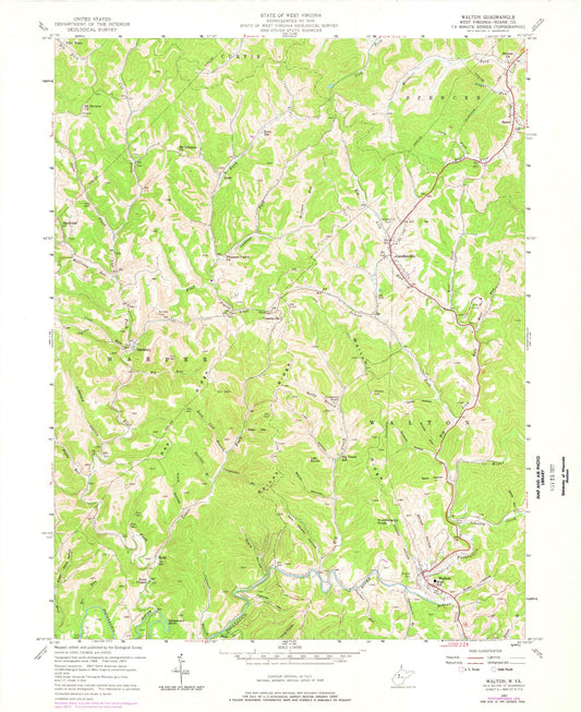 Classic USGS Walton West Virginia 7.5'x7.5' Topo Map Image