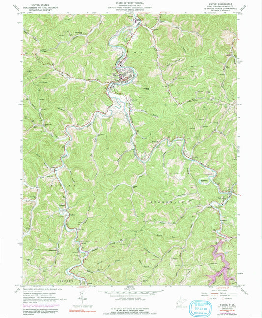 Classic USGS Wayne West Virginia 7.5'x7.5' Topo Map Image