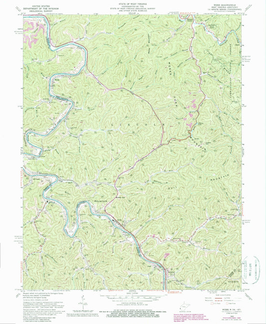 Classic USGS Webb West Virginia 7.5'x7.5' Topo Map Image
