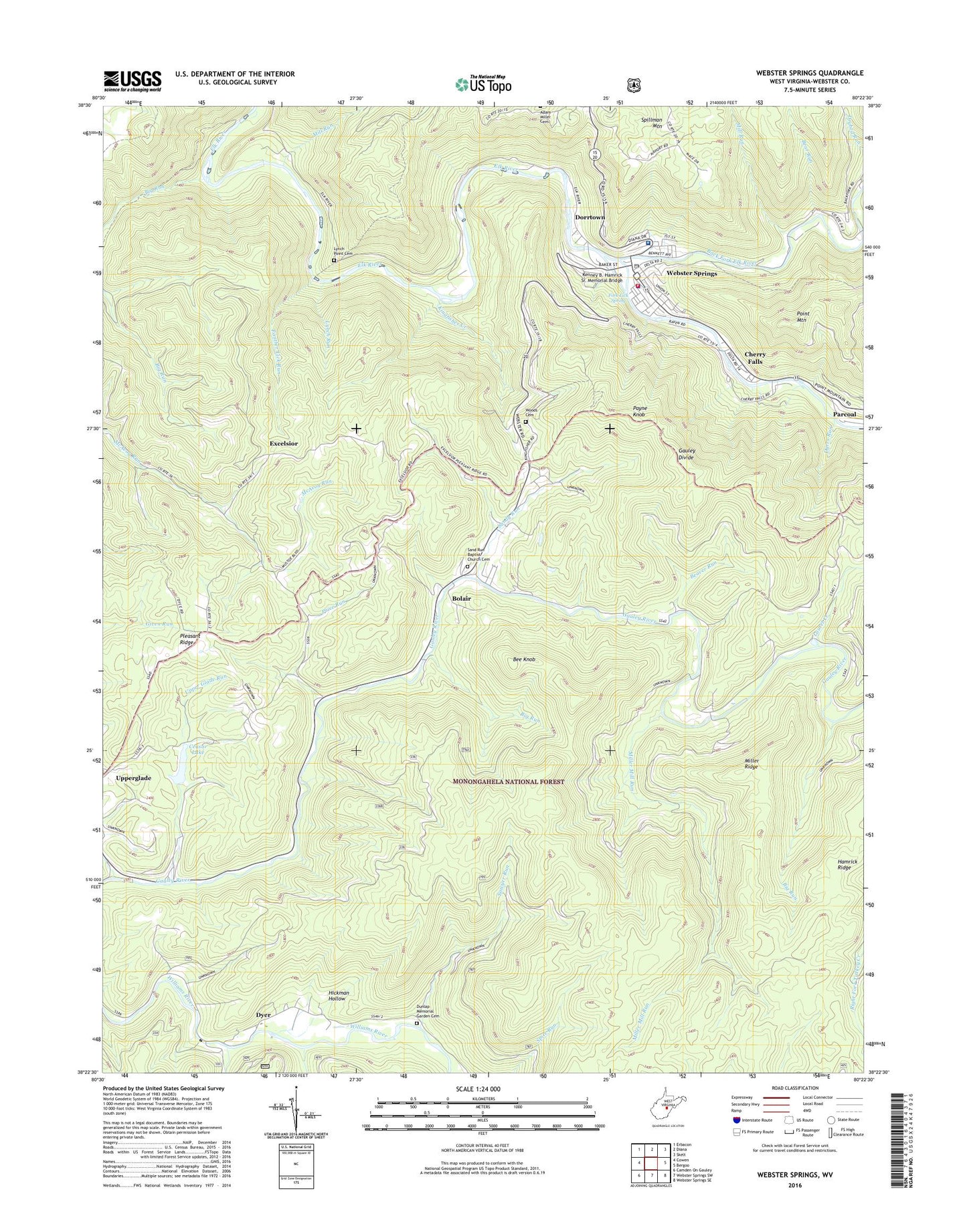 Webster Springs West Virginia US Topo Map Image