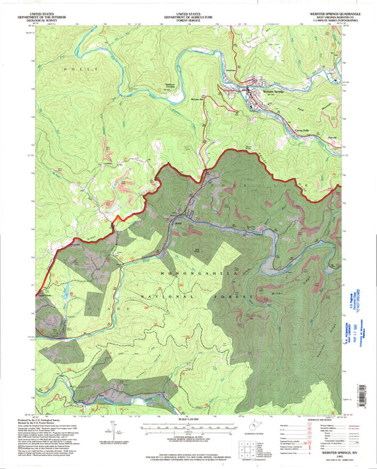 Classic USGS Webster Springs West Virginia 7.5'x7.5' Topo Map Image