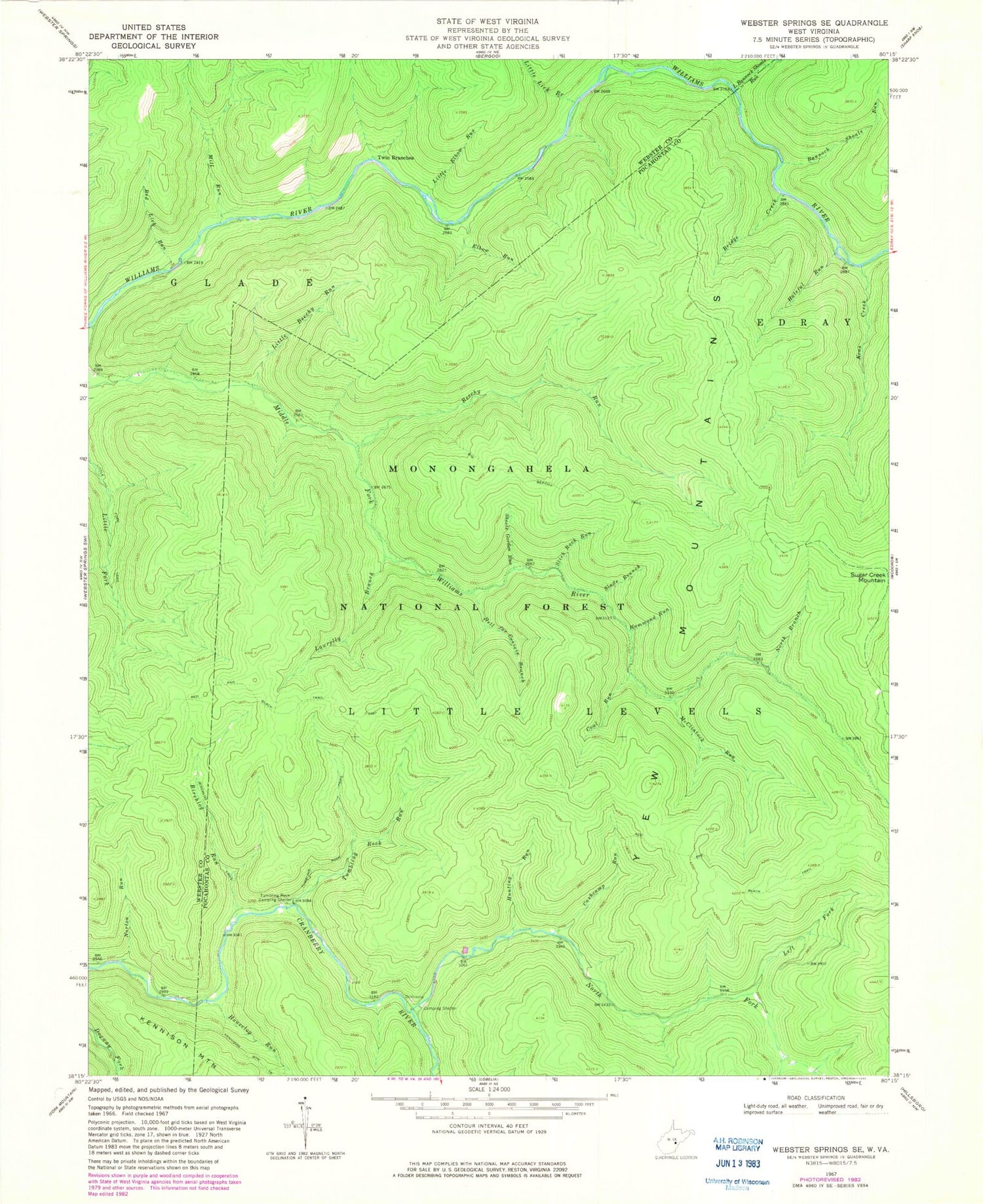 USGS Classic Webster Springs SE West Virginia 7.5'x7.5' Topo Map Image