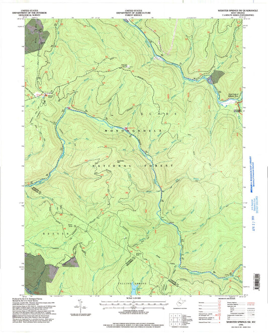 Classic USGS Webster Springs SW West Virginia 7.5'x7.5' Topo Map Image