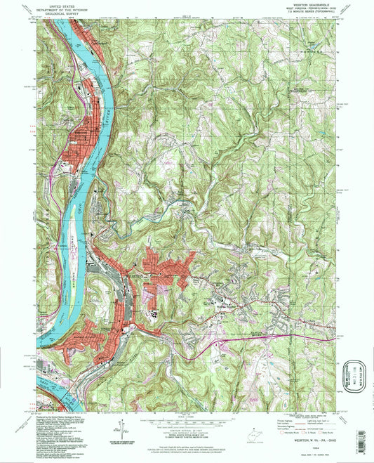 Classic USGS Weirton West Virginia 7.5'x7.5' Topo Map Image
