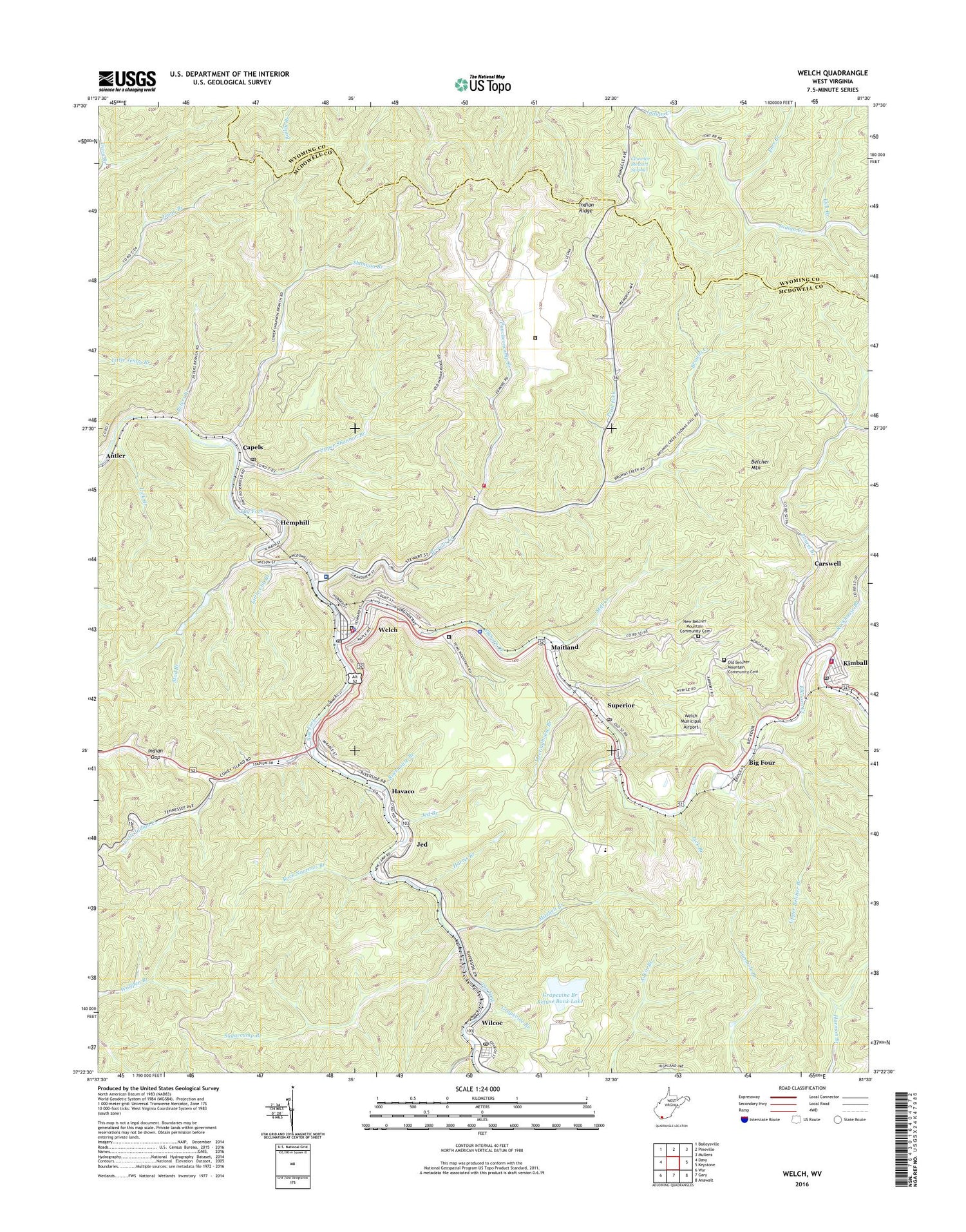 Welch West Virginia US Topo Map Image
