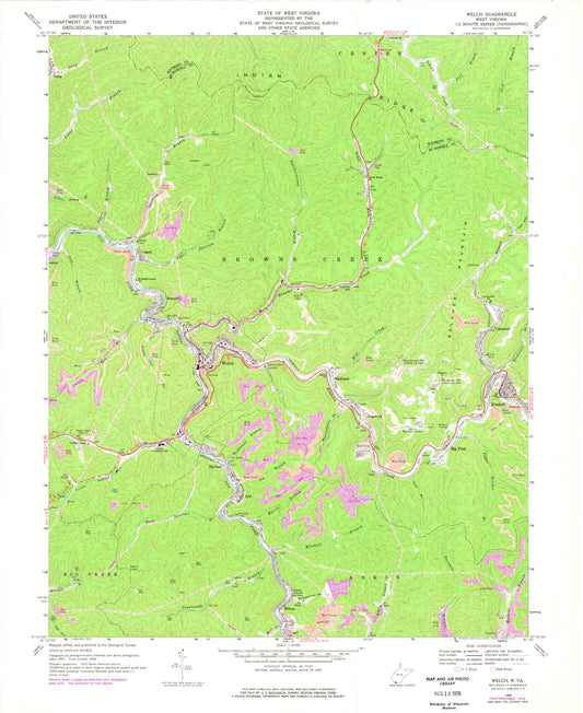 Classic USGS Welch West Virginia 7.5'x7.5' Topo Map Image