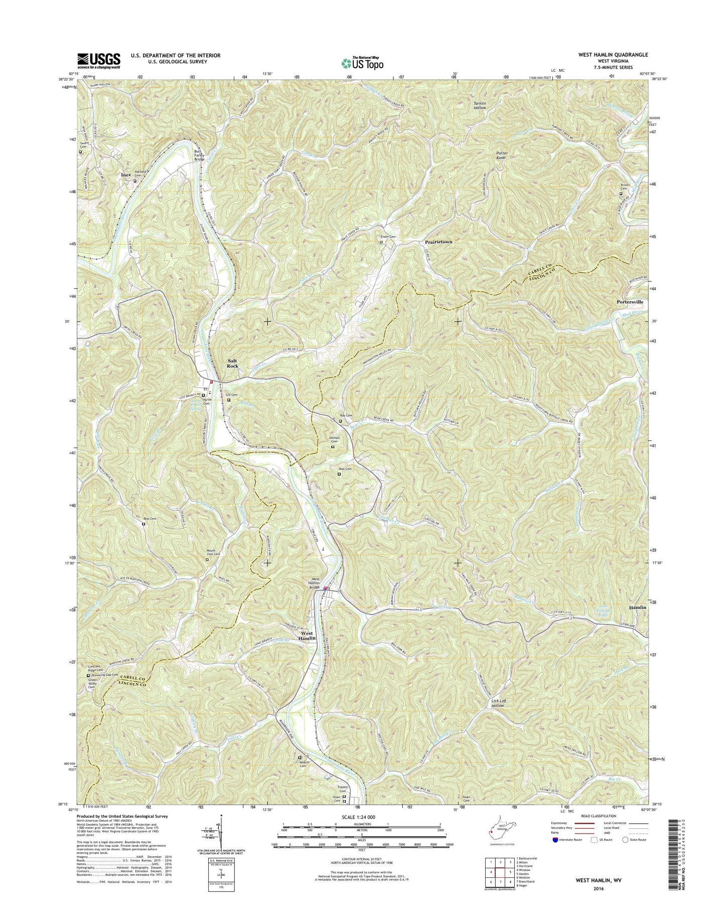 West Hamlin West Virginia US Topo Map Image