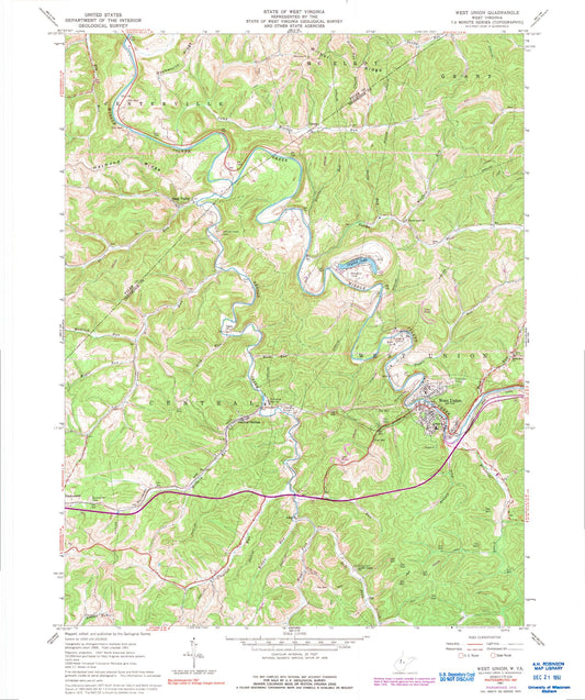 Classic USGS West Union West Virginia 7.5'x7.5' Topo Map Image