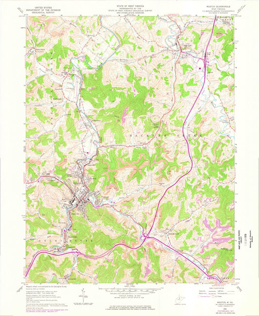 Classic USGS Weston West Virginia 7.5'x7.5' Topo Map Image