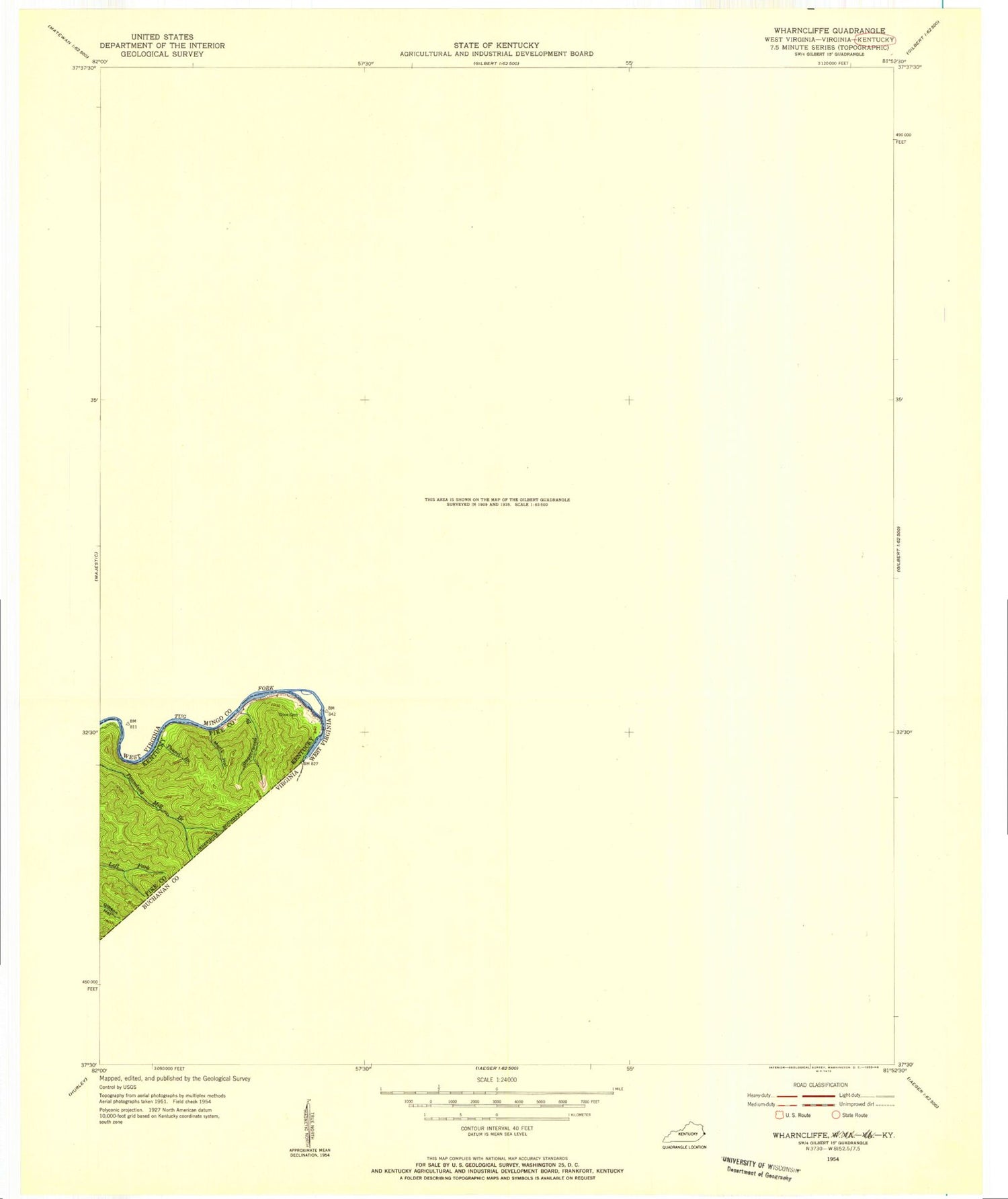 Classic USGS Wharncliffe West Virginia 7.5'x7.5' Topo Map Image