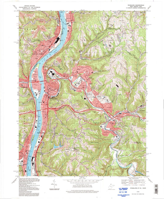Classic USGS Wheeling West Virginia 7.5'x7.5' Topo Map Image