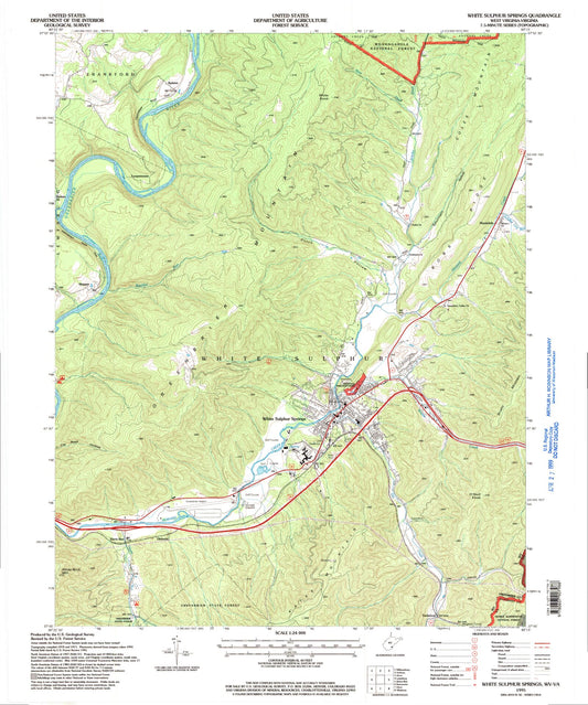 Classic USGS White Sulphur Springs West Virginia 7.5'x7.5' Topo Map Image