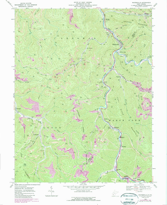 Classic USGS Whitesville West Virginia 7.5'x7.5' Topo Map Image