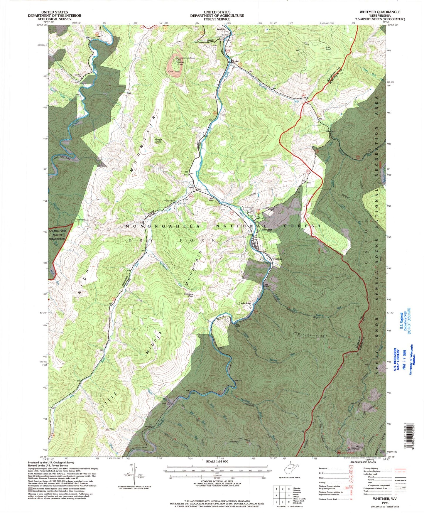 Classic USGS Whitmer West Virginia 7.5'x7.5' Topo Map Image