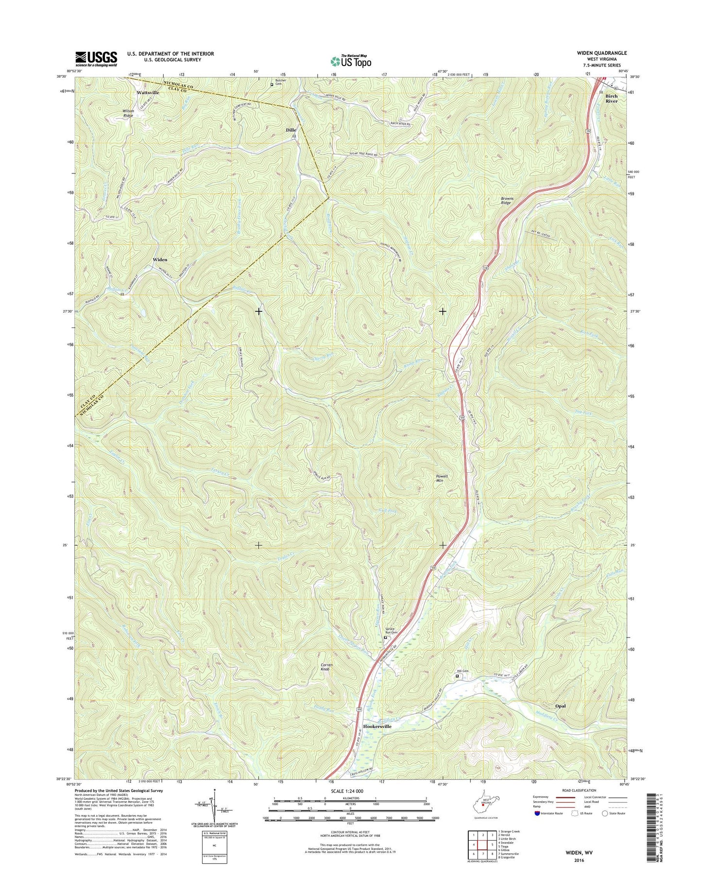 Widen West Virginia US Topo Map Image