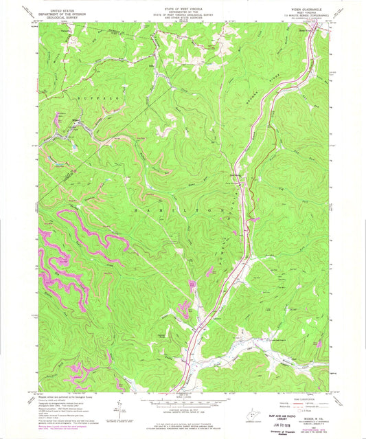 Classic USGS Widen West Virginia 7.5'x7.5' Topo Map Image