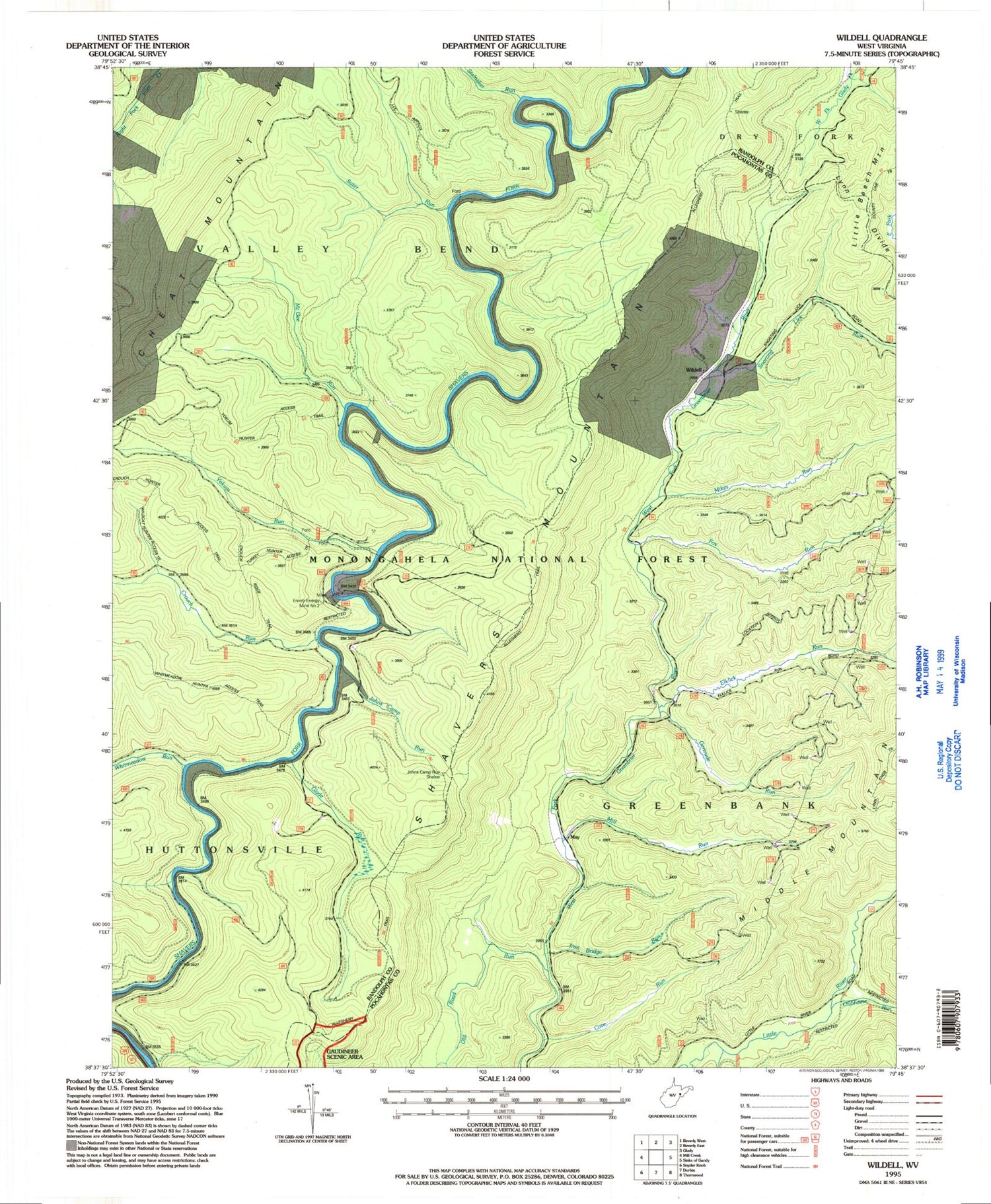 Classic USGS Wildell West Virginia 7.5'x7.5' Topo Map Image