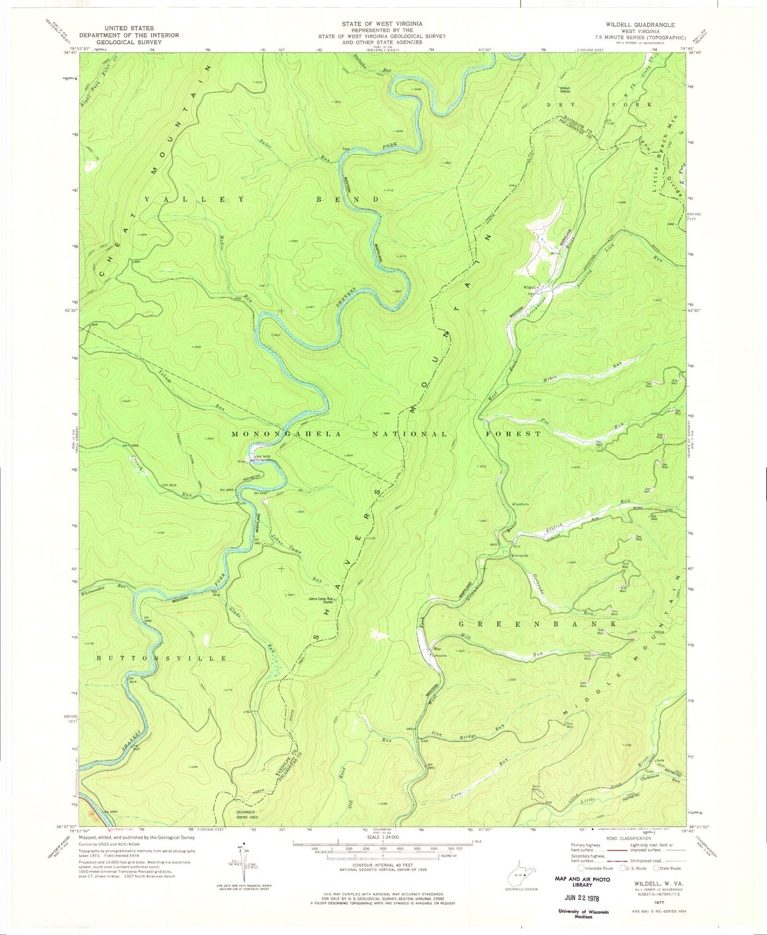 Classic USGS Wildell West Virginia 7.5'x7.5' Topo Map Image