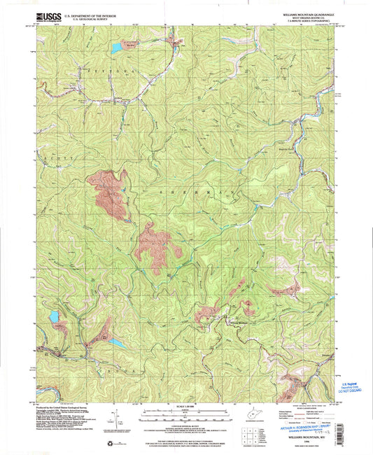 Classic USGS Williams Mountain West Virginia 7.5'x7.5' Topo Map Image