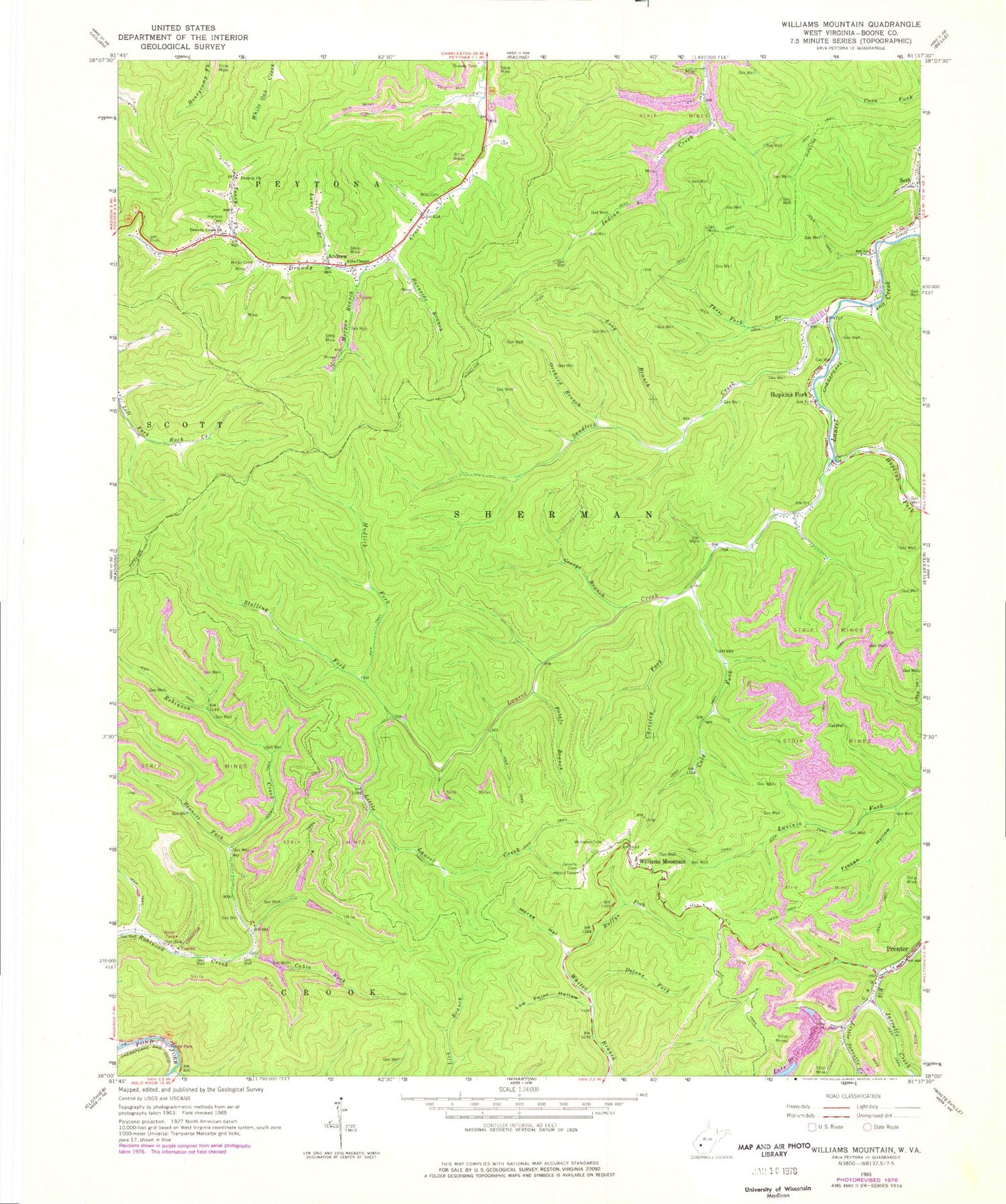 Classic USGS Williams Mountain West Virginia 7.5'x7.5' Topo Map Image