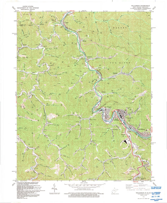 Classic USGS Williamson West Virginia 7.5'x7.5' Topo Map Image