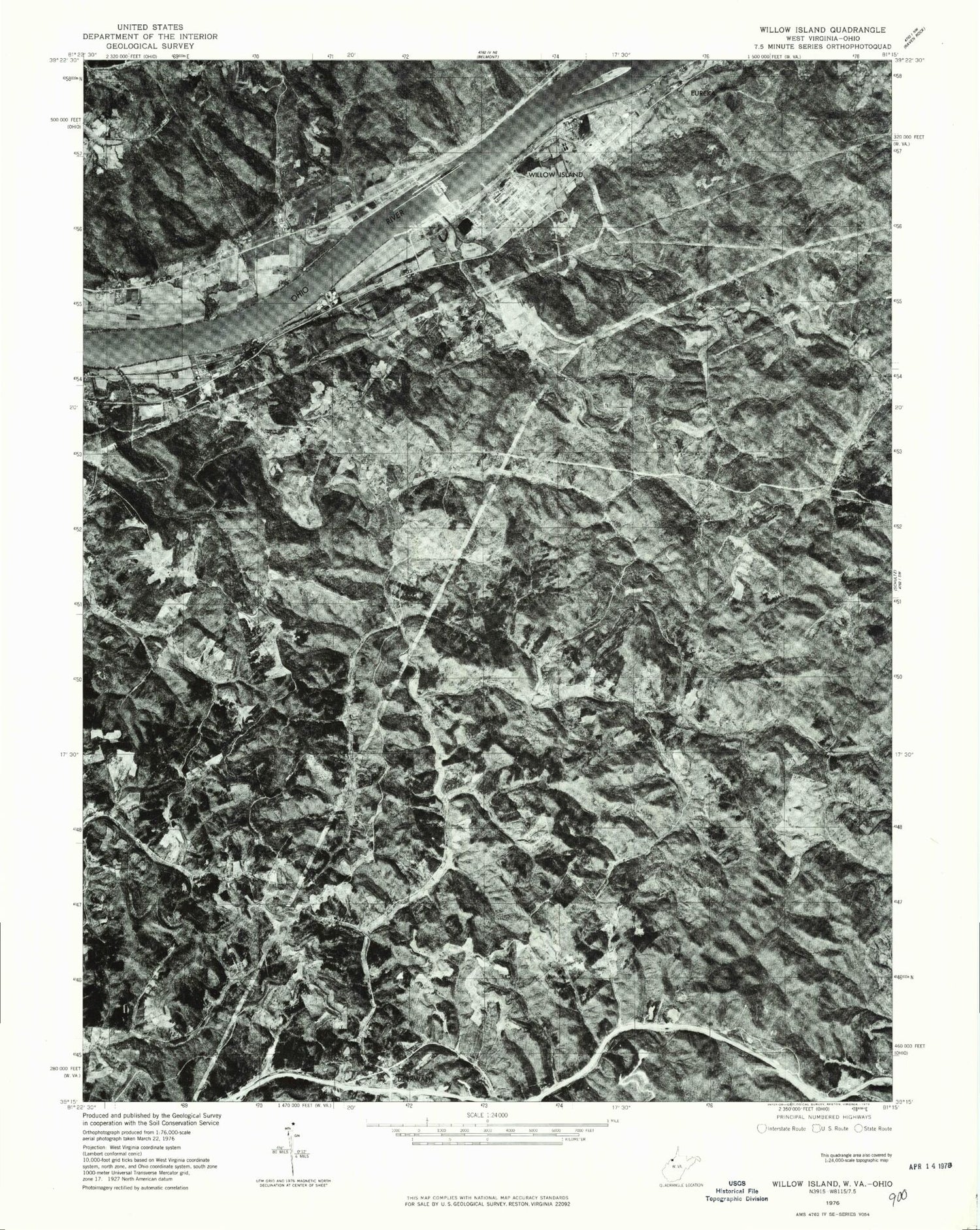Classic USGS Willow Island West Virginia 7.5'x7.5' Topo Map Image
