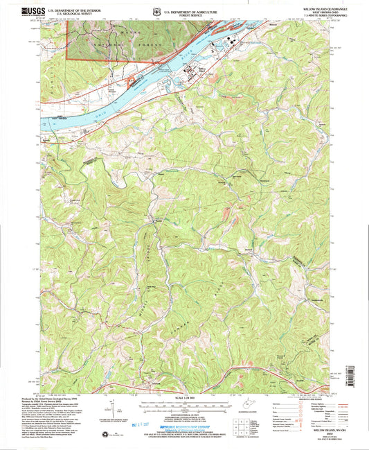 Classic USGS Willow Island West Virginia 7.5'x7.5' Topo Map Image