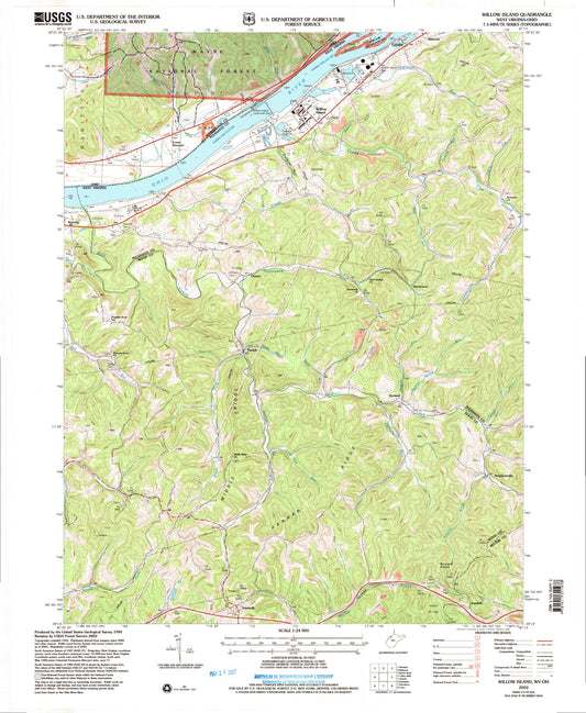 Classic USGS Willow Island West Virginia 7.5'x7.5' Topo Map Image