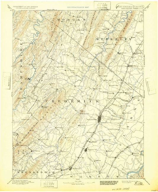 Historic 1894 Winchester Virginia 30'x30' Topo Map Image