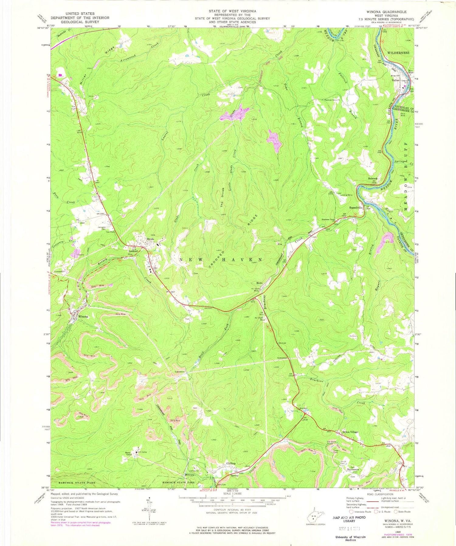 Classic USGS Winona West Virginia 7.5'x7.5' Topo Map Image