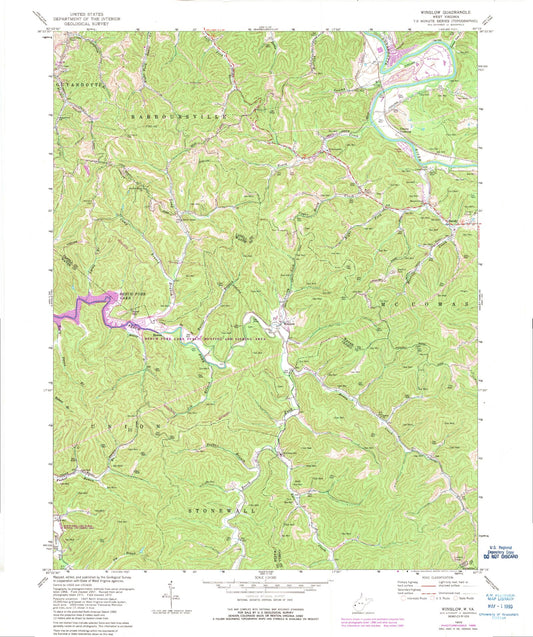 Classic USGS Winslow West Virginia 7.5'x7.5' Topo Map Image
