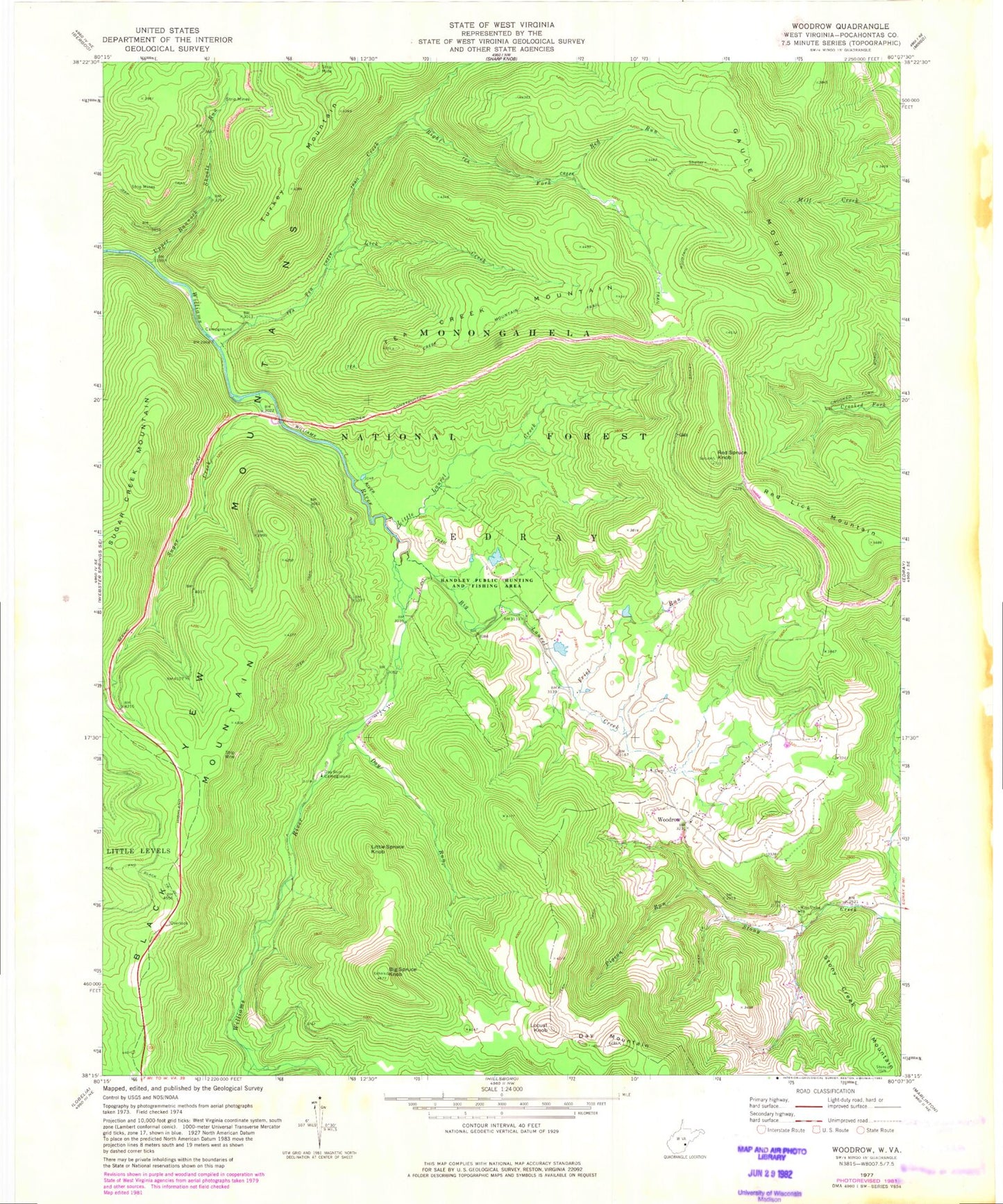 Classic USGS Woodrow West Virginia 7.5'x7.5' Topo Map Image