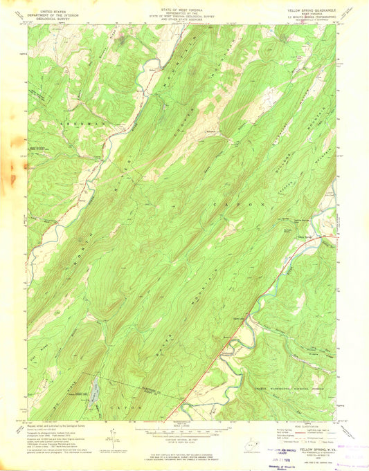 Classic USGS Yellow Spring West Virginia 7.5'x7.5' Topo Map Image
