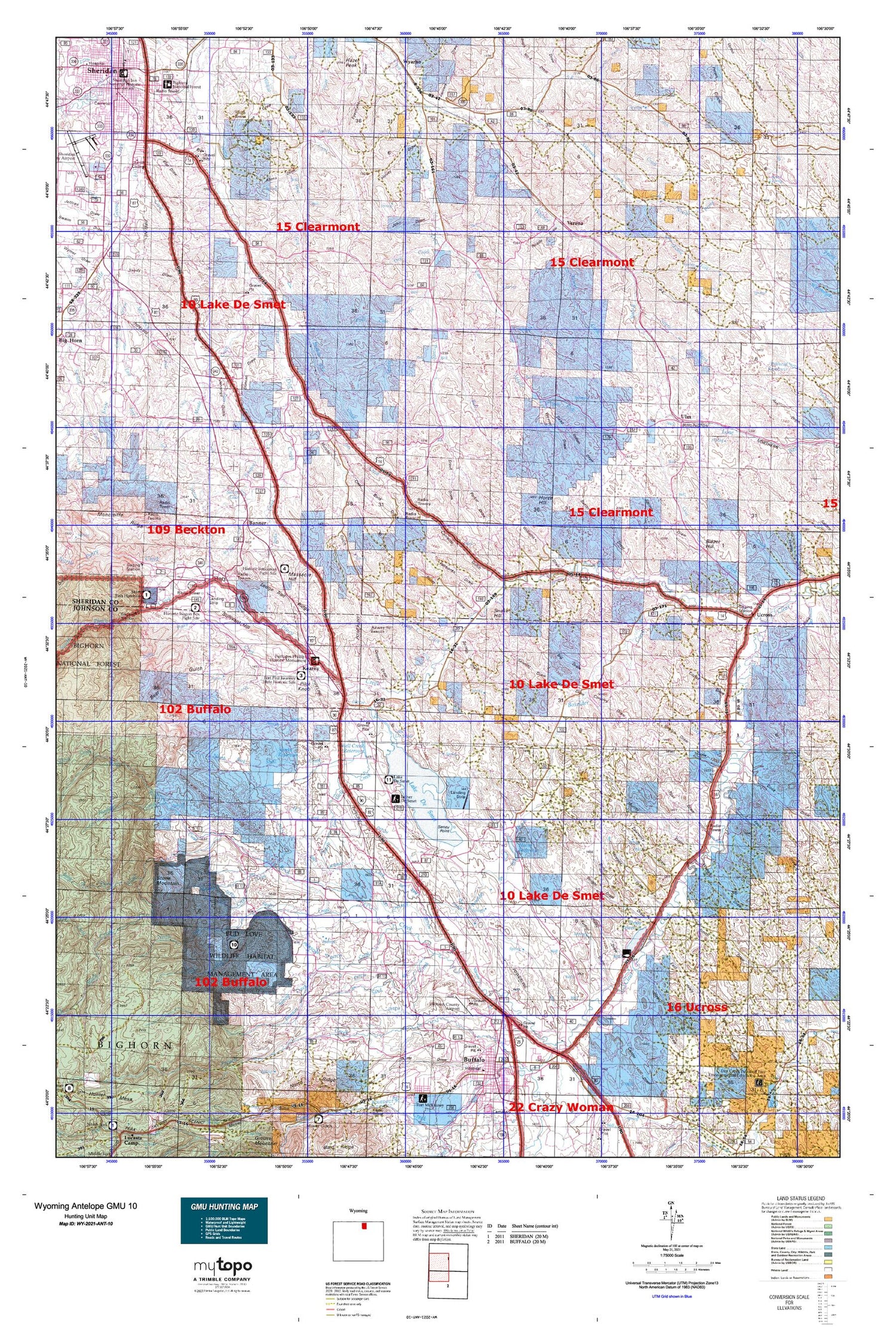 Wyoming Antelope Gmu 10 Map Mytopo Map Store 8720