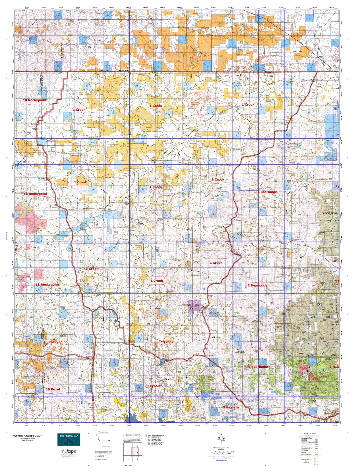 Wyoming Antelope GMU 1 Map Image