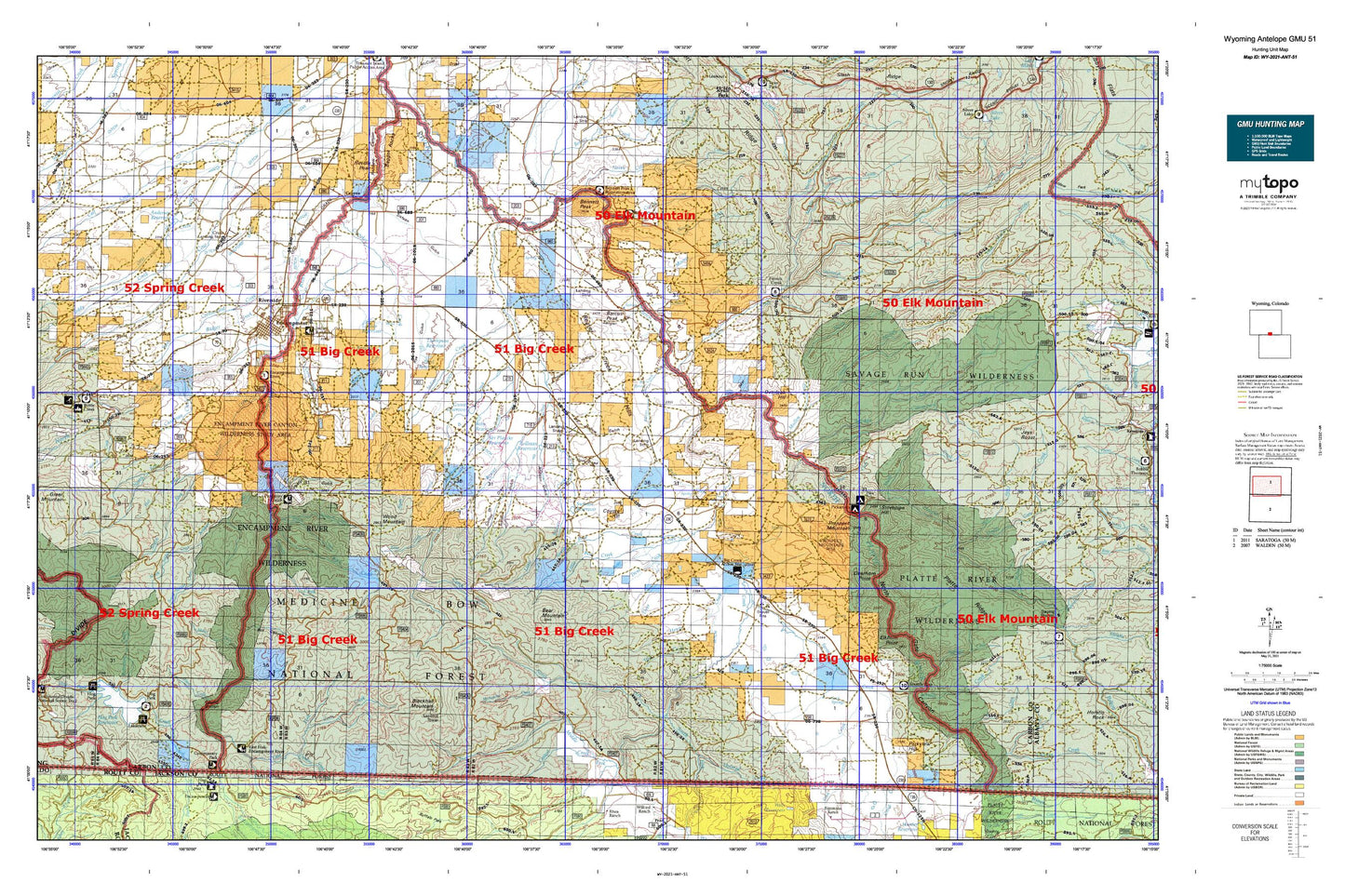 Wyoming Antelope Gmu 51 Map Mytopo Map Store 1400