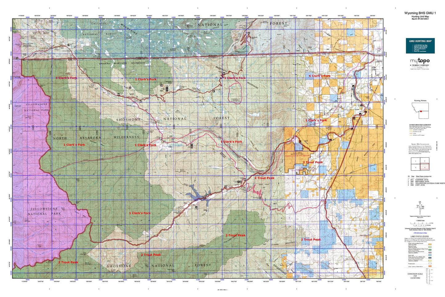 Wyoming Bighorn Sheep GMU 1 Map Image