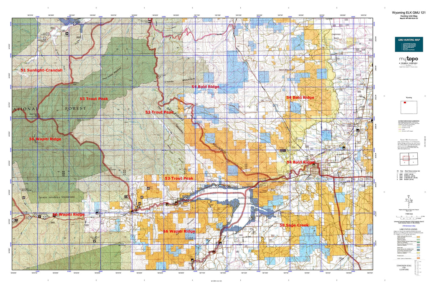 Wyoming Elk GMU 121 Map Image