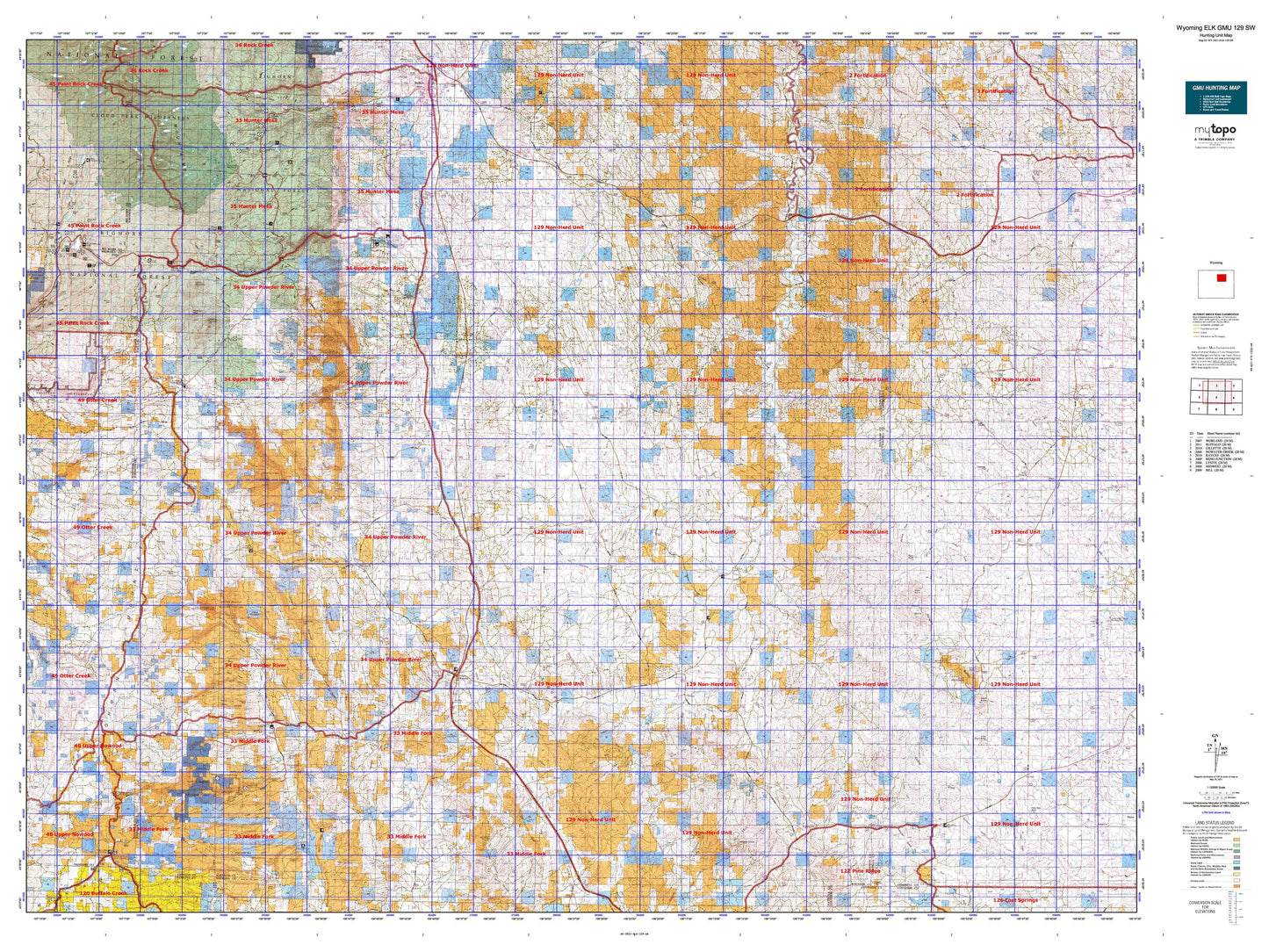 Wyoming Elk GMU 129 SW Map Image