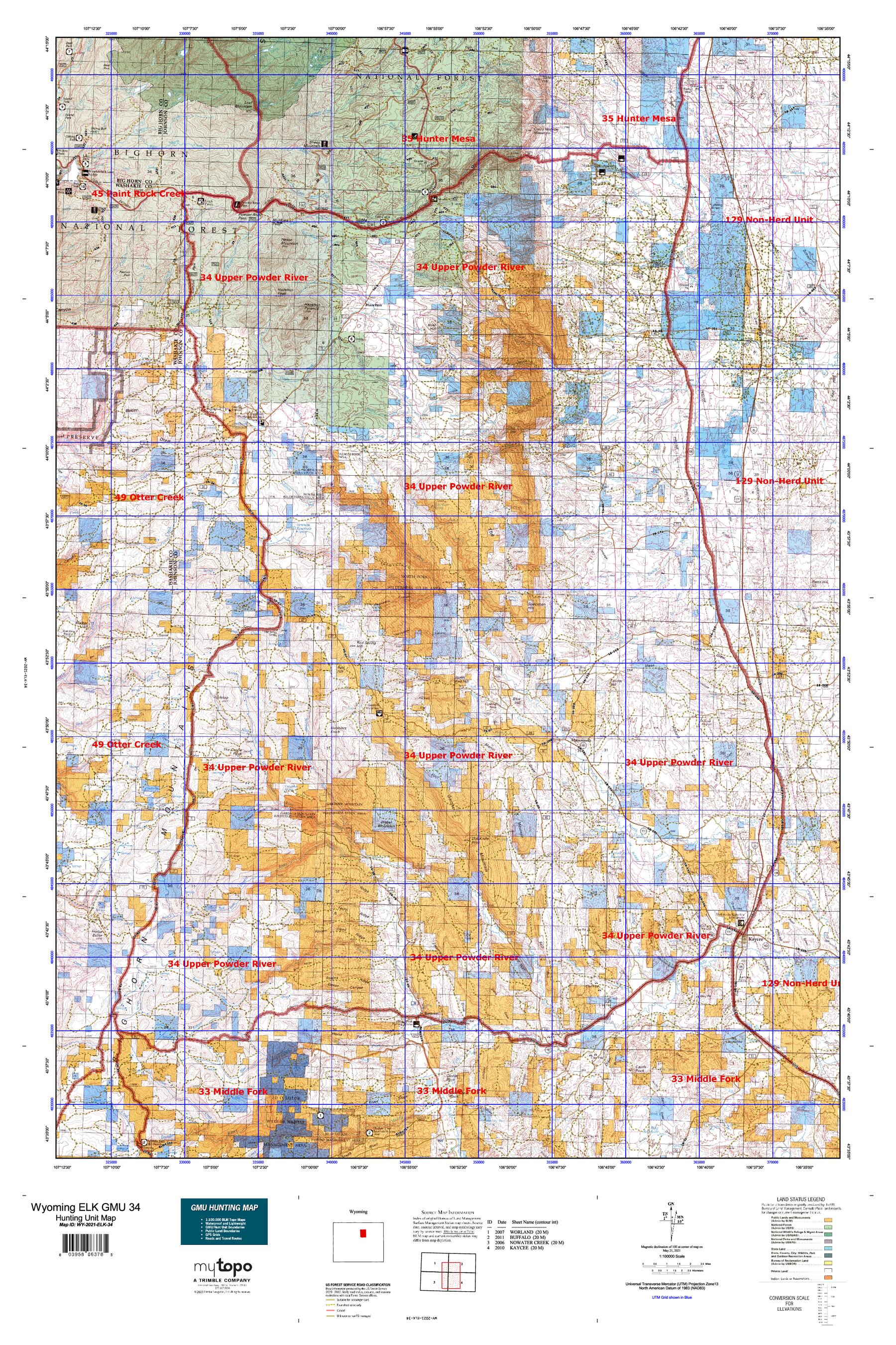 Wyoming Elk GMU 34 Map – MyTopo Map Store