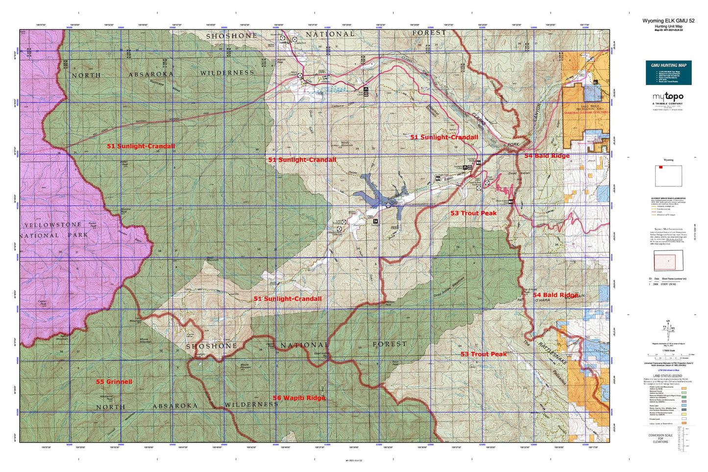 Wyoming Elk GMU 52 Map Image