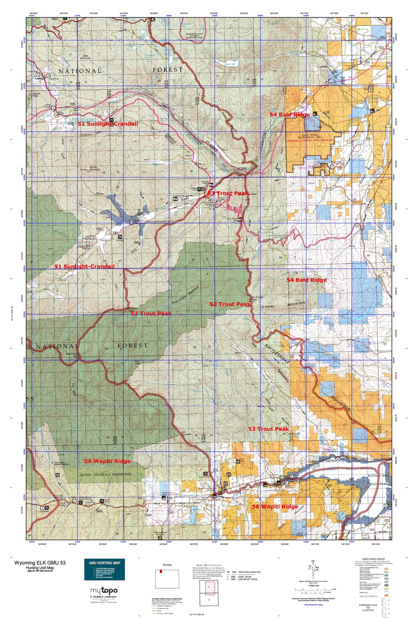 Wyoming Elk GMU 53 Map Image