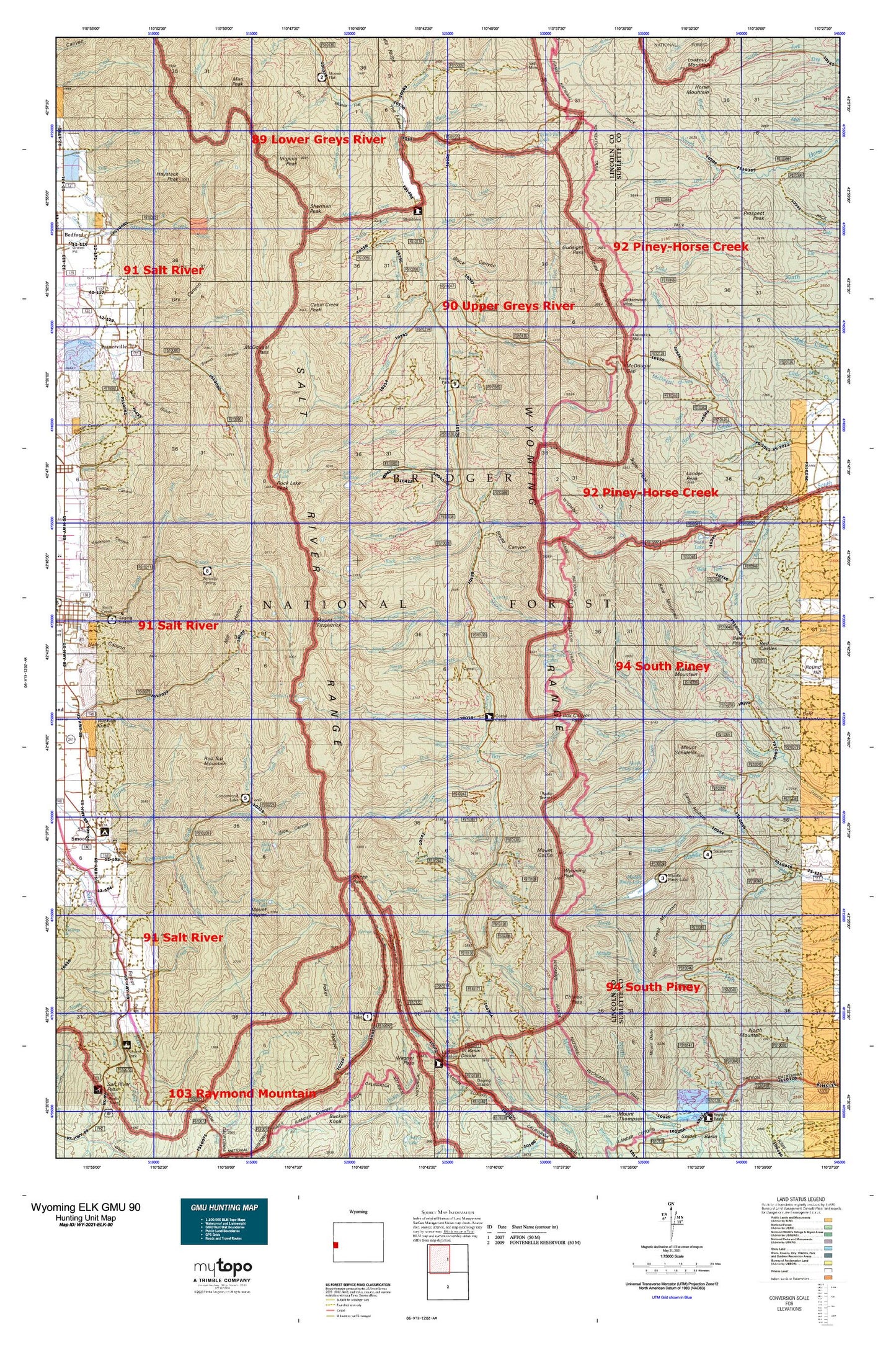 Wyoming Elk GMU 90 Map Image