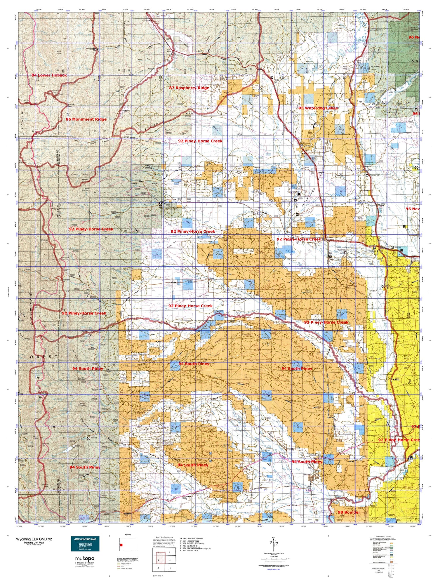 Wyoming Elk GMU 92 Map Image