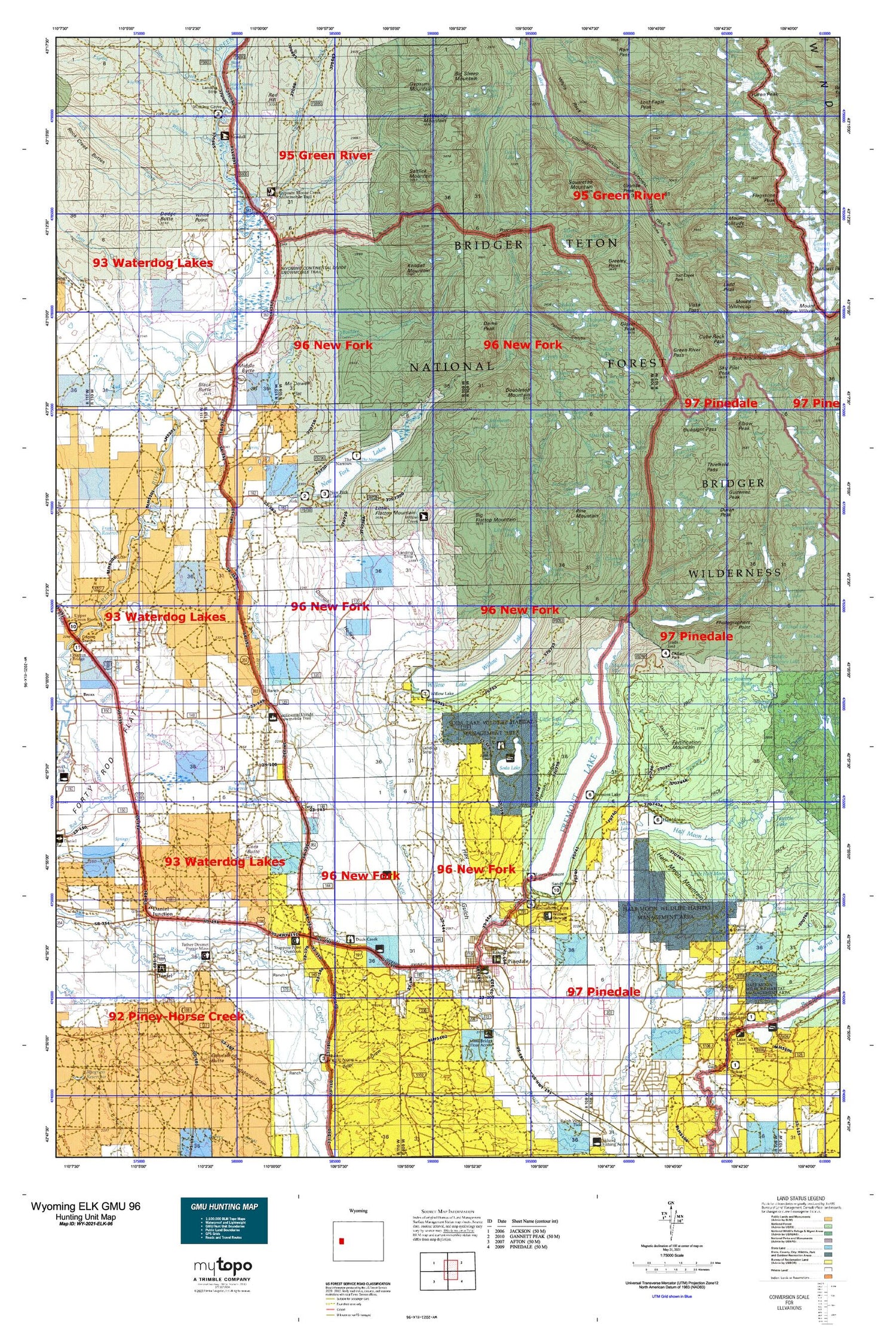 Wyoming Elk GMU 96 Map Image