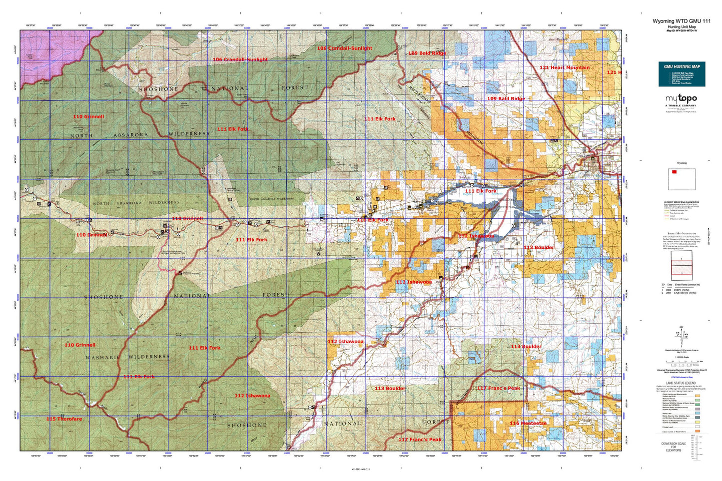 Wyoming Whitetail Deer GMU 111 Map Image
