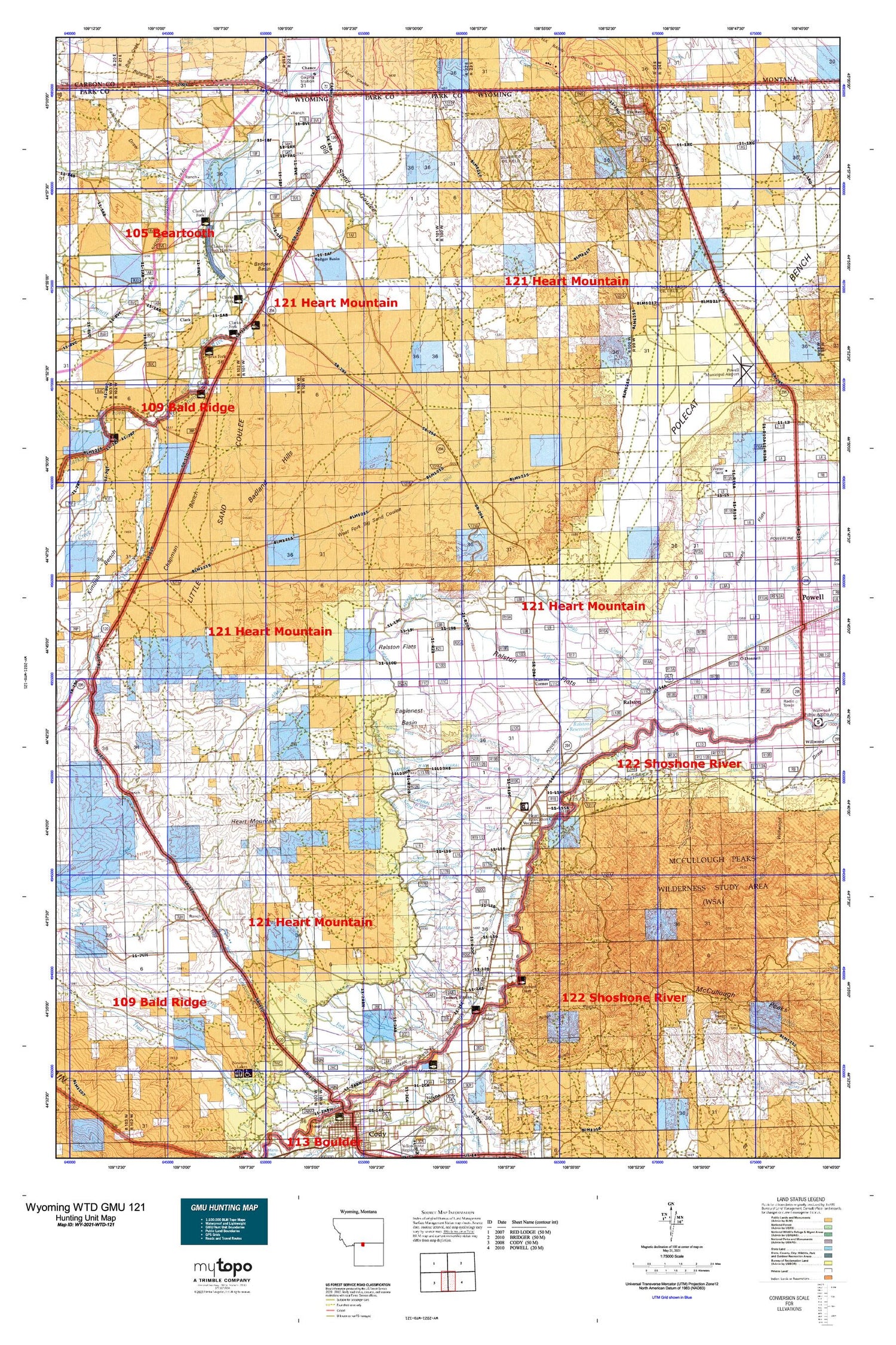 Wyoming Whitetail Deer GMU 121 Map Image